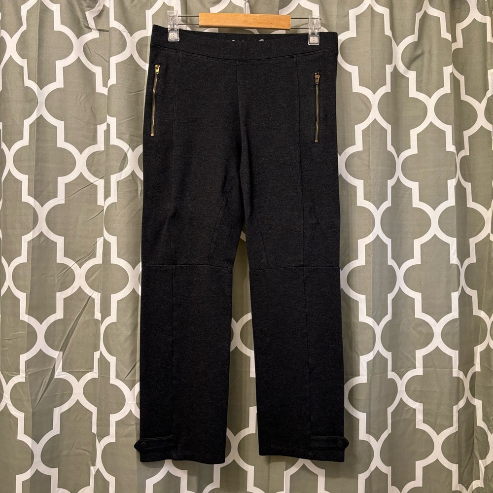 Betabrand Yoga Riding Dress Pants Zipper Pocket Ankle Tab Charcoal Gray MP